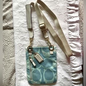 Authentic Coach Signature Crossbody, Cloth, Teal Blue and Beige, NWOT